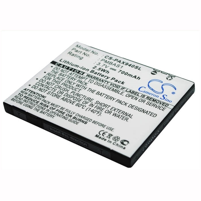 3.7V, 700mAh, Li-ion Battery fits Panasonic, 001p, 940p, 2.59Wh