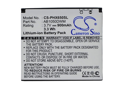3.7V, 900mAh, Li-ion Battery fits Philips, Xenium X510, Xenium X605, 3.33Wh