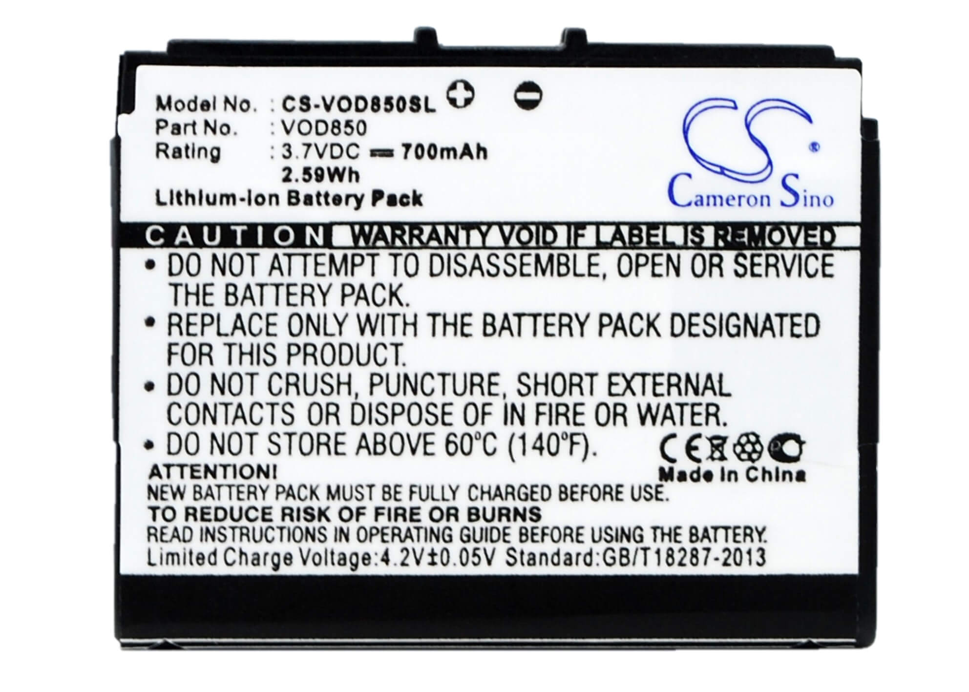 3.7V, 700mAh, Li-ion Battery fits Vodafone, 850, Vf850, 2.59Wh