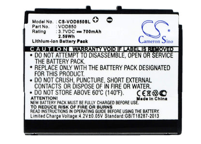 3.7V, 700mAh, Li-ion Battery fits Vodafone, 850, Vf850, 2.59Wh