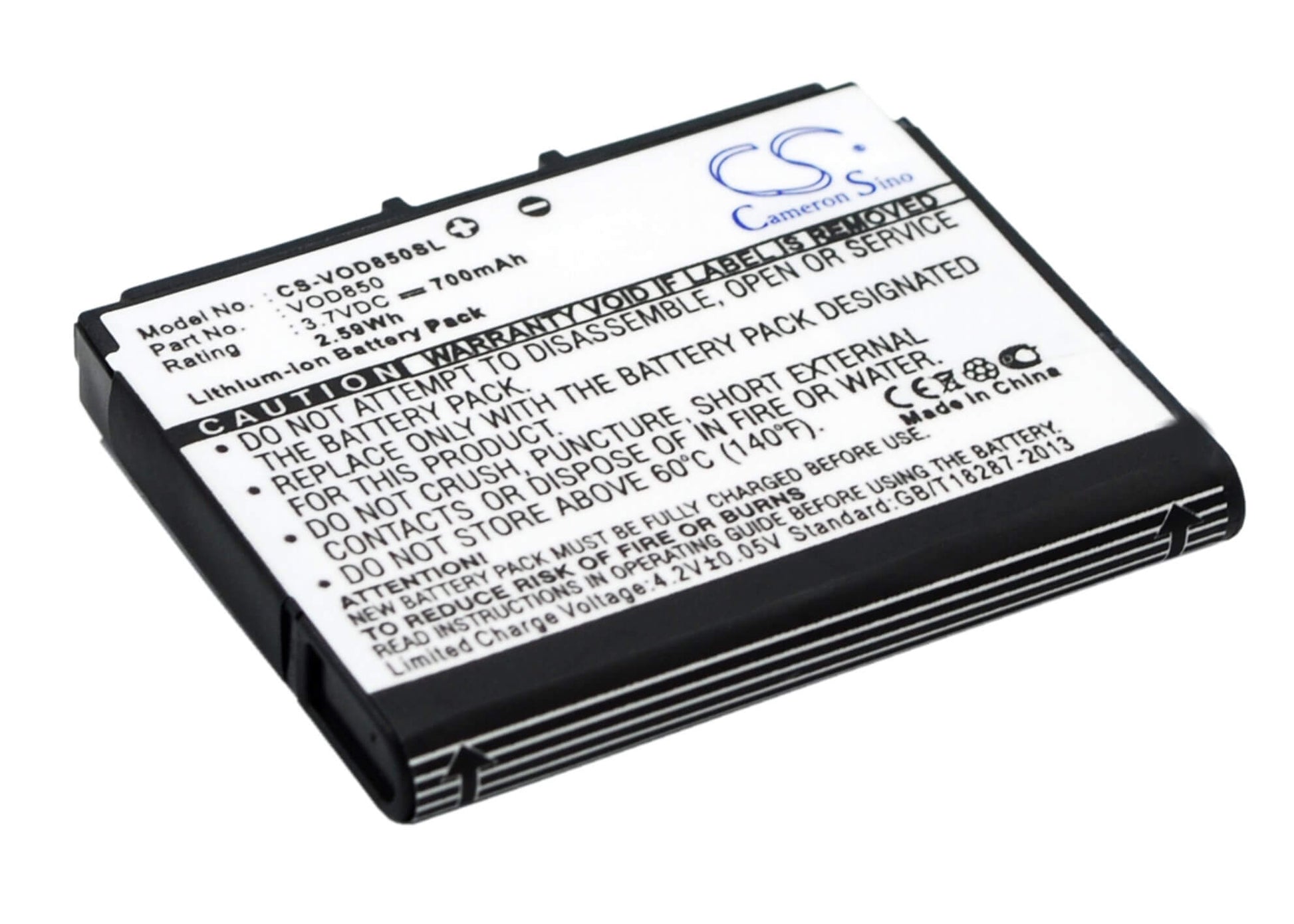 3.7V, 700mAh, Li-ion Battery fits Vodafone, 850, Vf850, 2.59Wh