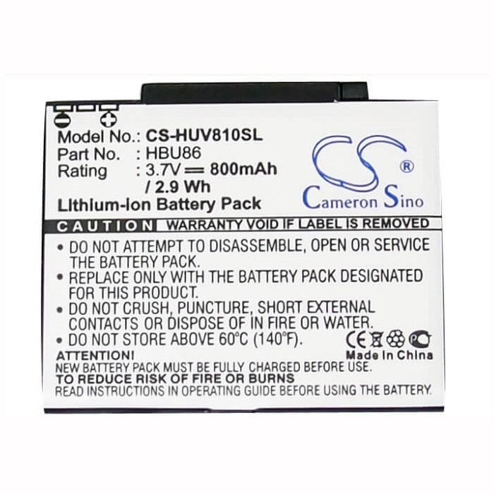 3.7V, 800mAh, Li-ion Battery fits Huawei, T7200, U7200, 2.96Wh