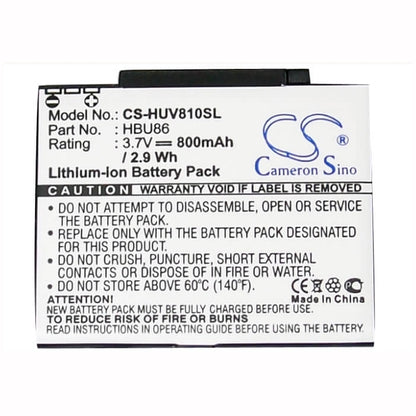 3.7V, 800mAh, Li-ion Battery fits Huawei, T7200, U7200, 2.96Wh
