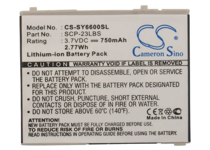 3.7V, 750mAh, Li-ion Battery fits Sanyo, Katana 6600, Scp-6600, 2.775Wh