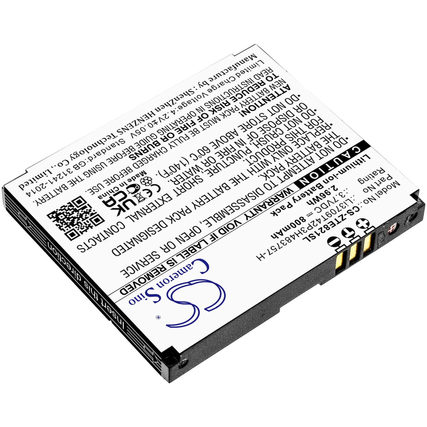3.7V, 800mAh, Li-ion Battery fits Zte, E821, 2.96Wh