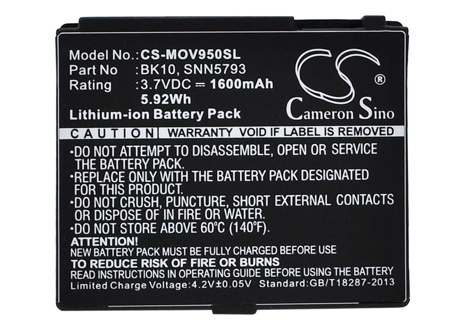 3.7V, 1600mAh, Li-ion Battery fits Motorola, F2978a, I296, 5.92Wh