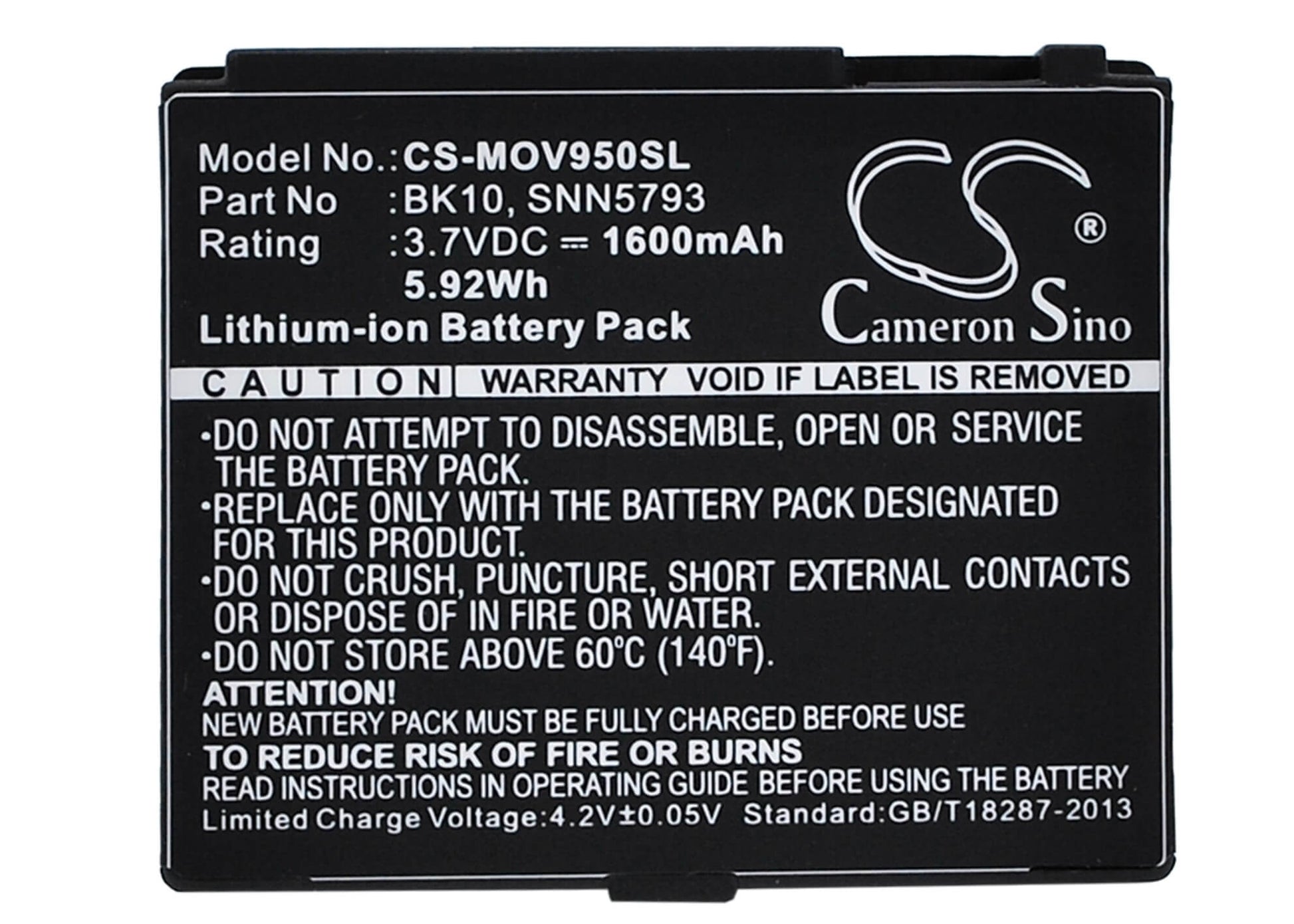 3.7V, 1600mAh, Li-ion Battery fits Motorola, F2978a, I296, 5.92Wh
