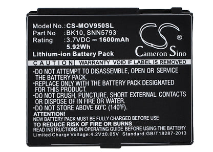3.7V, 1600mAh, Li-ion Battery fits Motorola, F2978a, I296, 5.92Wh