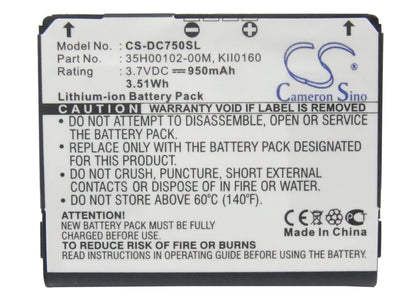 3.7V, 950mAh, Li-ion Battery fits Dopod, C750, 3.515Wh