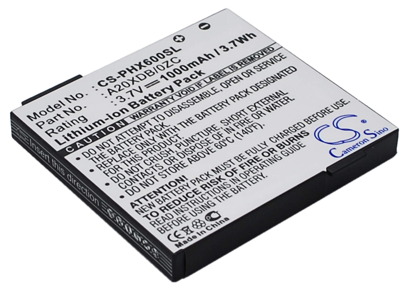 3.7V, 1000mAh, Li-ion Battery fits Philips, Xenium X600, 3.7Wh
