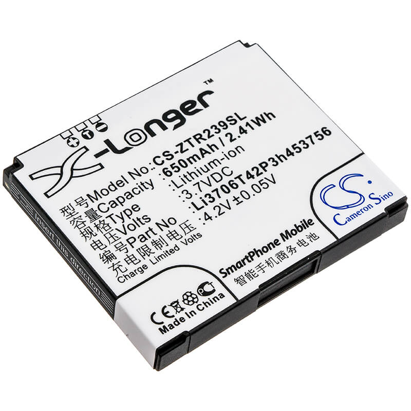 3.7V, 650mAh, Li-ion Battery fits Zte, R239, 2.405Wh