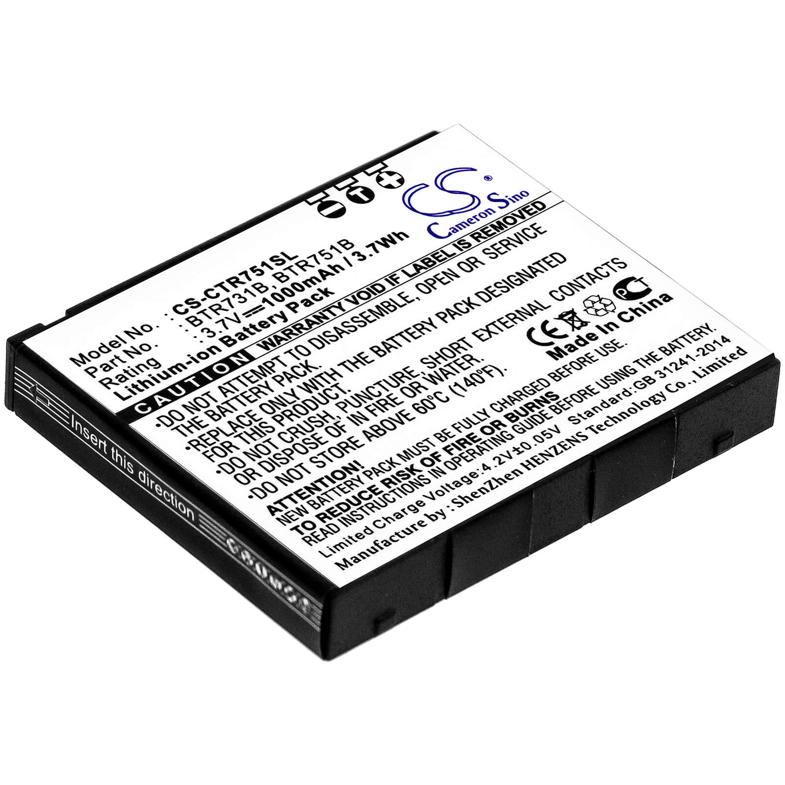 3.7V, 1000mAh, Li-ion Battery fits Casio, C731, C751, 3.7Wh