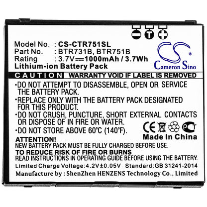 3.7V, 1000mAh, Li-ion Battery fits Casio, C731, C751, 3.7Wh
