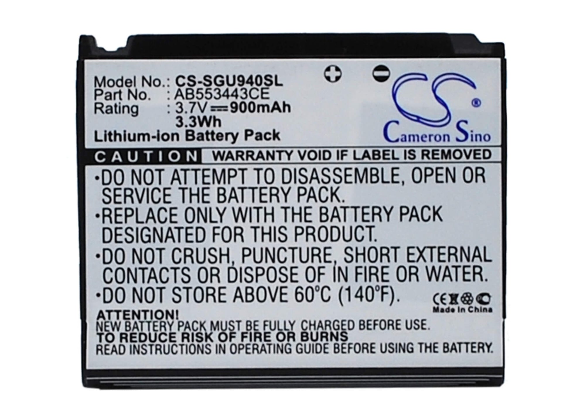 3.7V, 900mAh, Li-ion Battery fits Samsung, Glyde U940, Sgh-u940, 3.33Wh