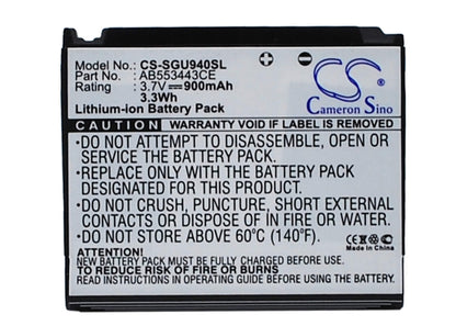 3.7V, 900mAh, Li-ion Battery fits Samsung, Glyde U940, Sgh-u940, 3.33Wh