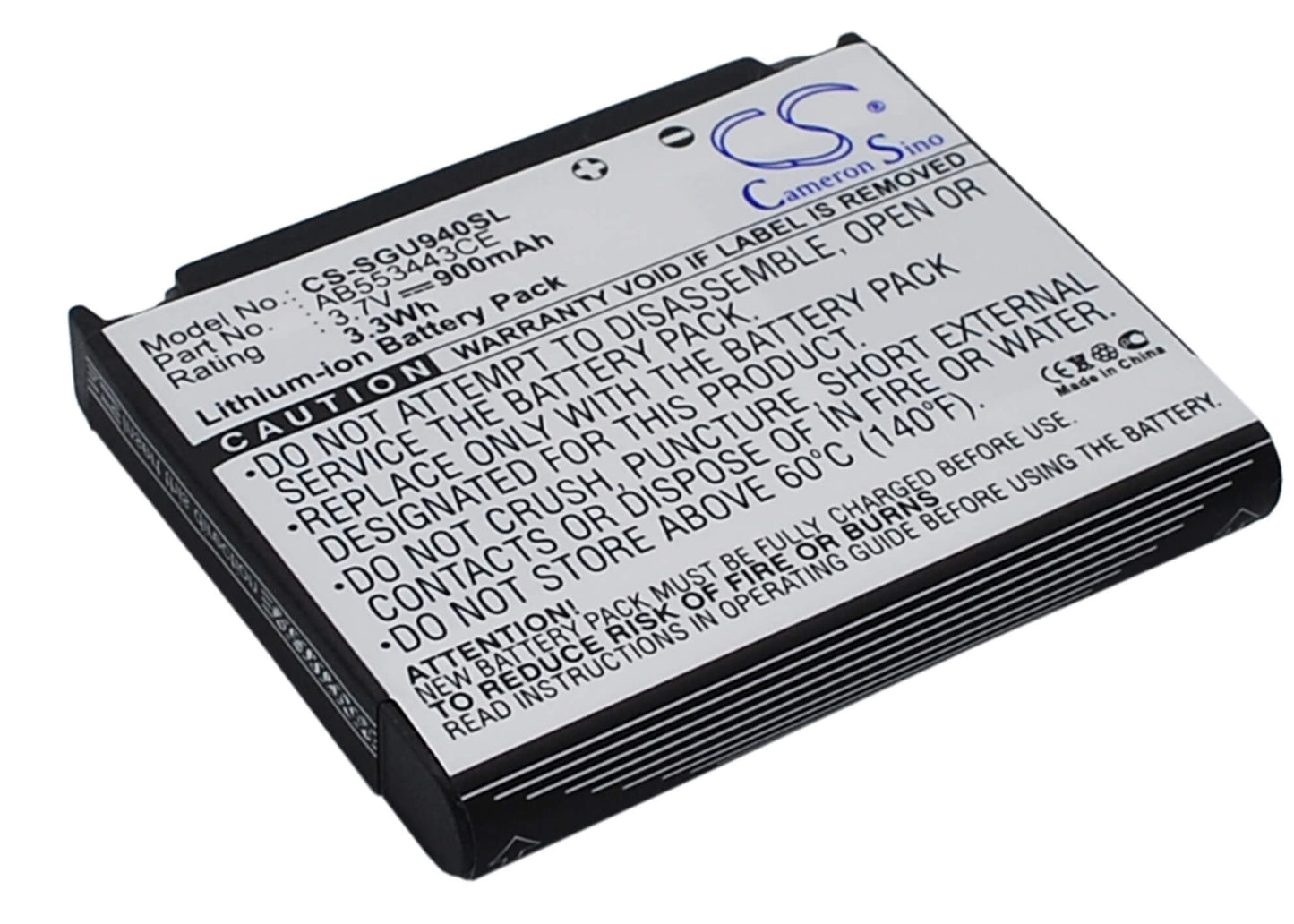 3.7V, 900mAh, Li-ion Battery fits Samsung, Glyde U940, Sgh-u940, 3.33Wh