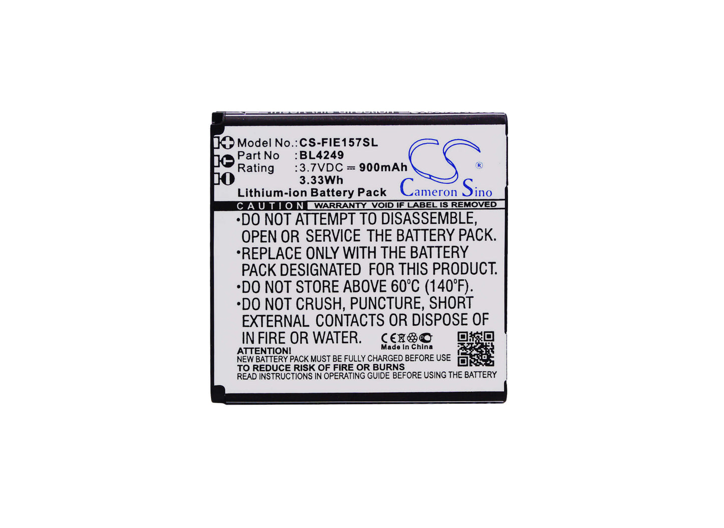 3.7V, 900mAh, Li-ion Battery fits Fly, E145tv, E157, 3.33Wh