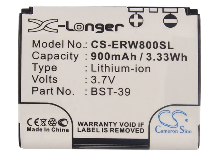 3.7V, 900mAh, Li-ion Battery fits Sony Ericsson, Equinox, J110a, 3.33Wh