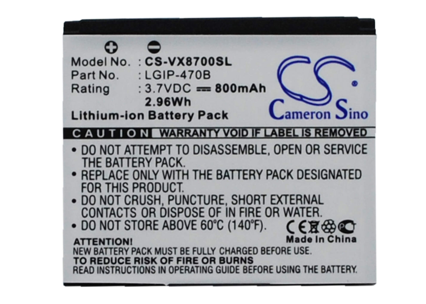 3.7V, 800mAh, Li-ion Battery fits Lg, Ax565, Dekoy, 2.96Wh