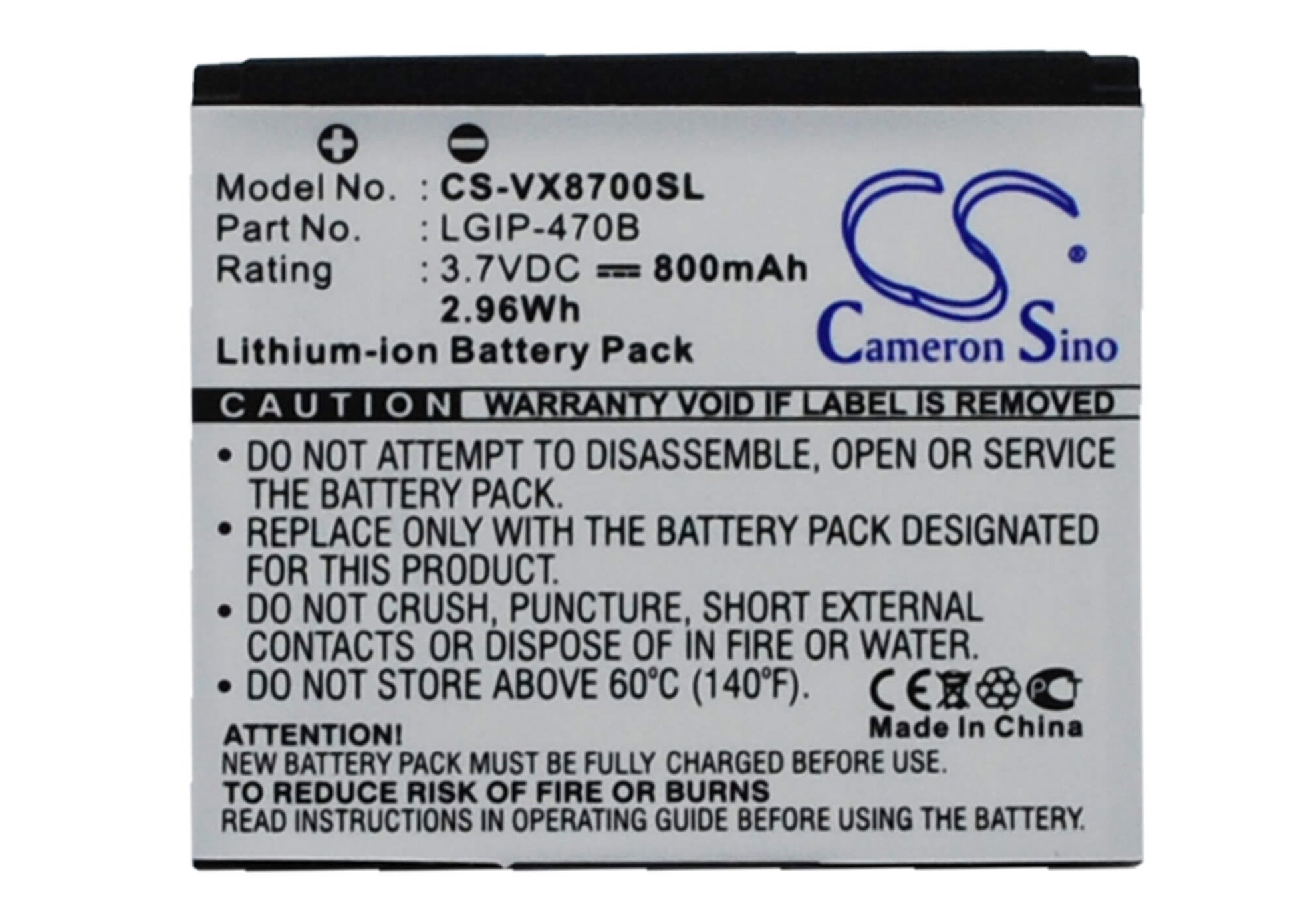 3.7V, 800mAh, Li-ion Battery fits Lg, Ax565, Dekoy, 2.96Wh