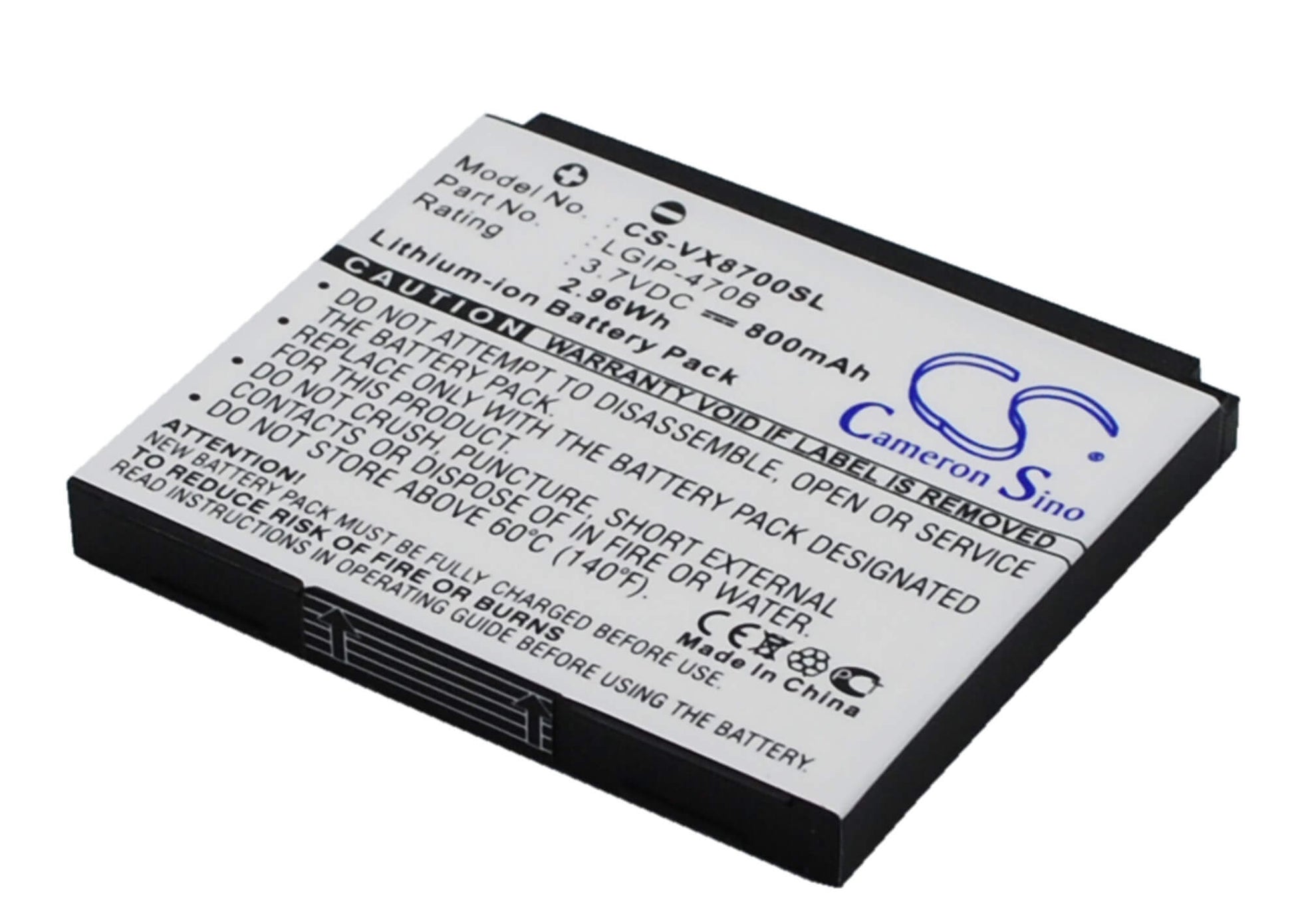3.7V, 800mAh, Li-ion Battery fits Lg, Ax565, Dekoy, 2.96Wh