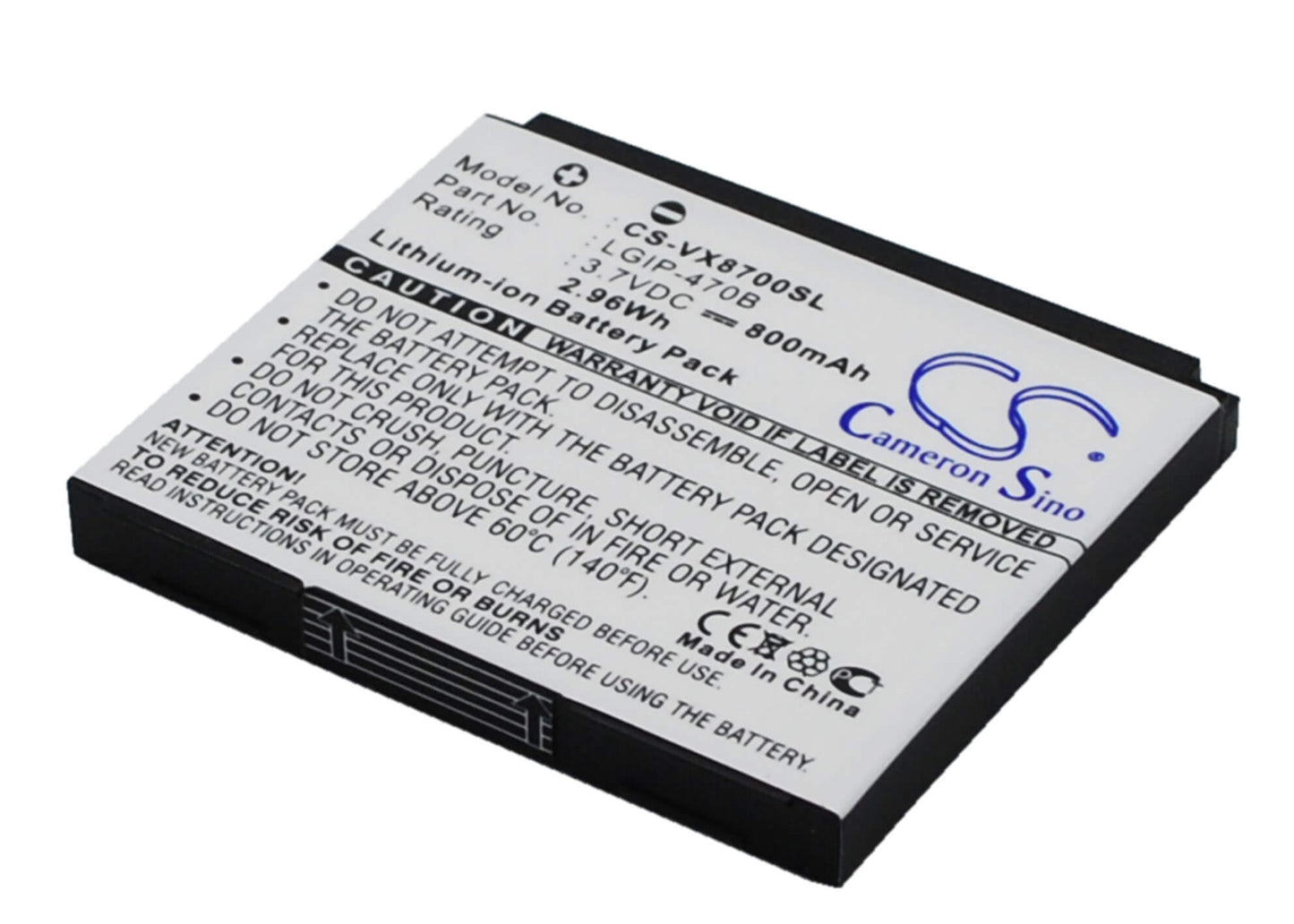 3.7V, 800mAh, Li-ion Battery fits Verizon, Vx8700, 2.96Wh