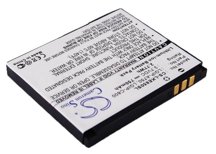 3.7V, 750mAh, Li-ion Battery fits Lg, Kb6100, Ke820, 2.775Wh