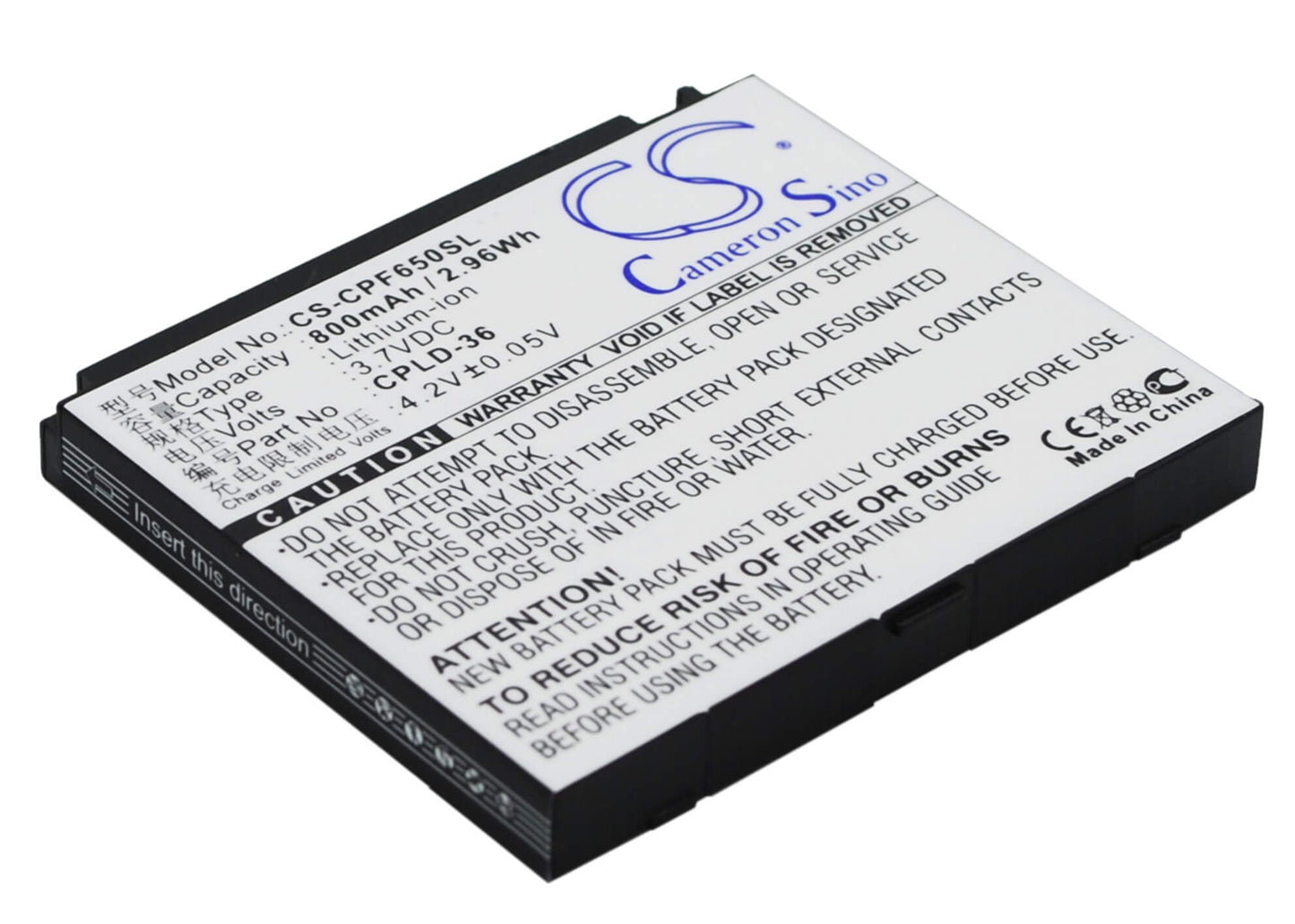 3.7V, 800mAh, Li-ion Battery fits Coolpad, E230, E270, 2.96Wh