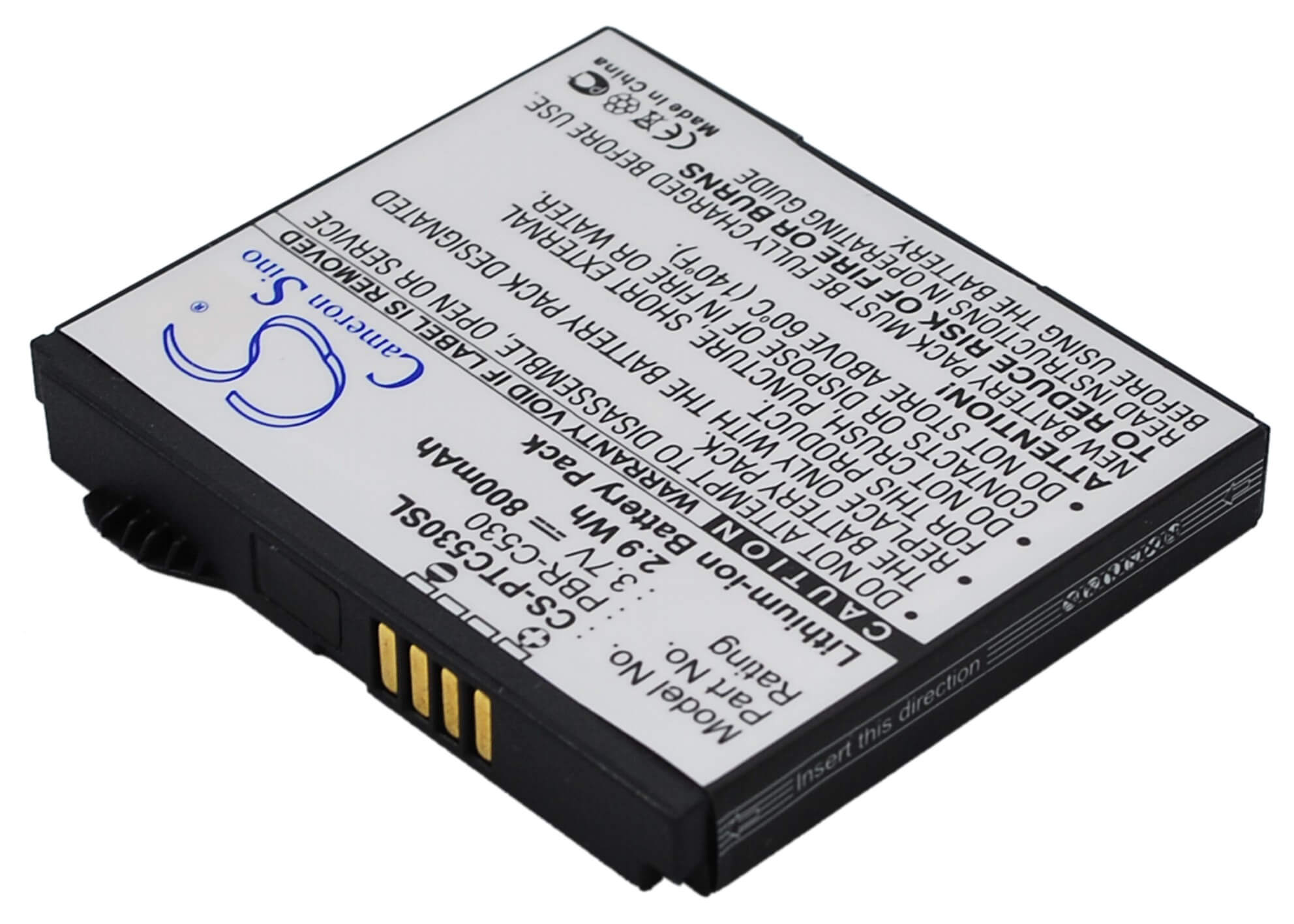 3.7V, 800mAh, Li-ion Battery fits Pantech, C530, C530 Slate, 2.96Wh