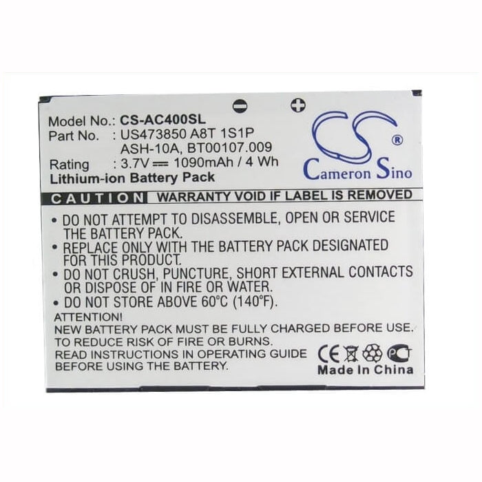 3.7V, 1090mAh, Li-ion Battery fits Acer, Betouch E400, Betouch E400b, 4.033Wh