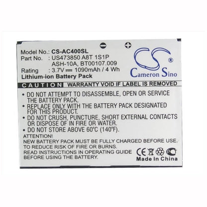 3.7V, 1090mAh, Li-ion Battery fits Acer, Betouch E400, Betouch E400b, 4.033Wh