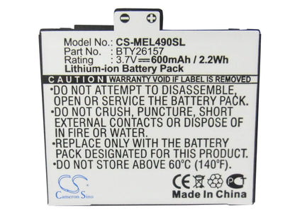 3.7V, 600mAh, Li-ion Battery fits Emporia, Elson El490, 2.22Wh