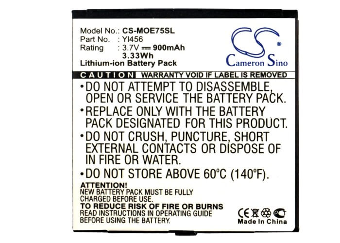 3.7V, 900mAh, Li-ion Battery fits Motorola, Ve75, 3.33Wh