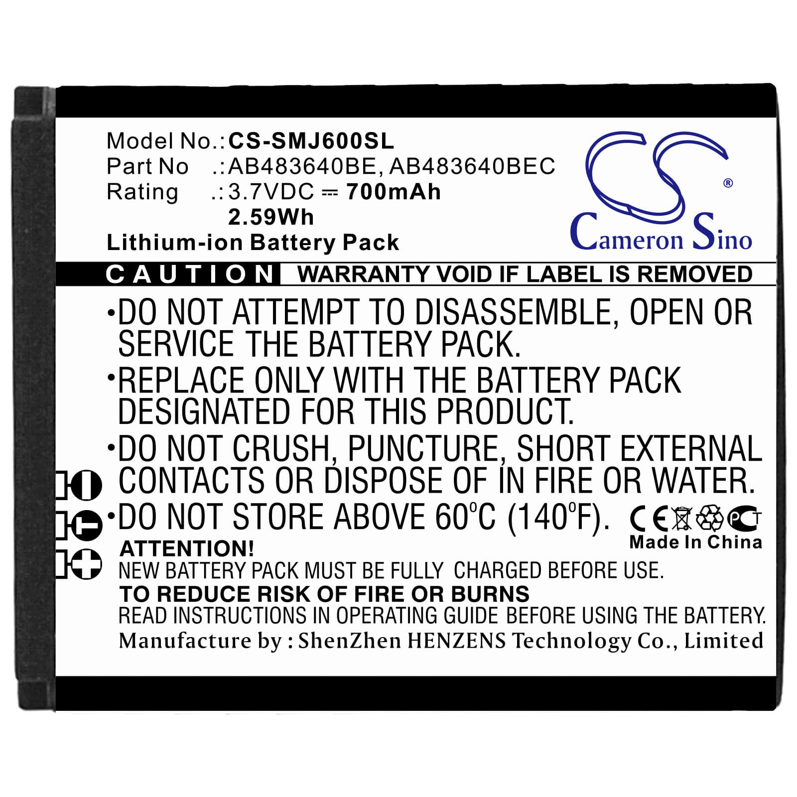 3.7V, 700mAh, Li-ion Battery fits Samsung, B3210 Corby Txt, Corby Txt, 2.59Wh