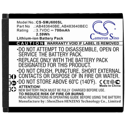 3.7V, 700mAh, Li-ion Battery fits Samsung, B3210 Corby Txt, Corby Txt, 2.59Wh