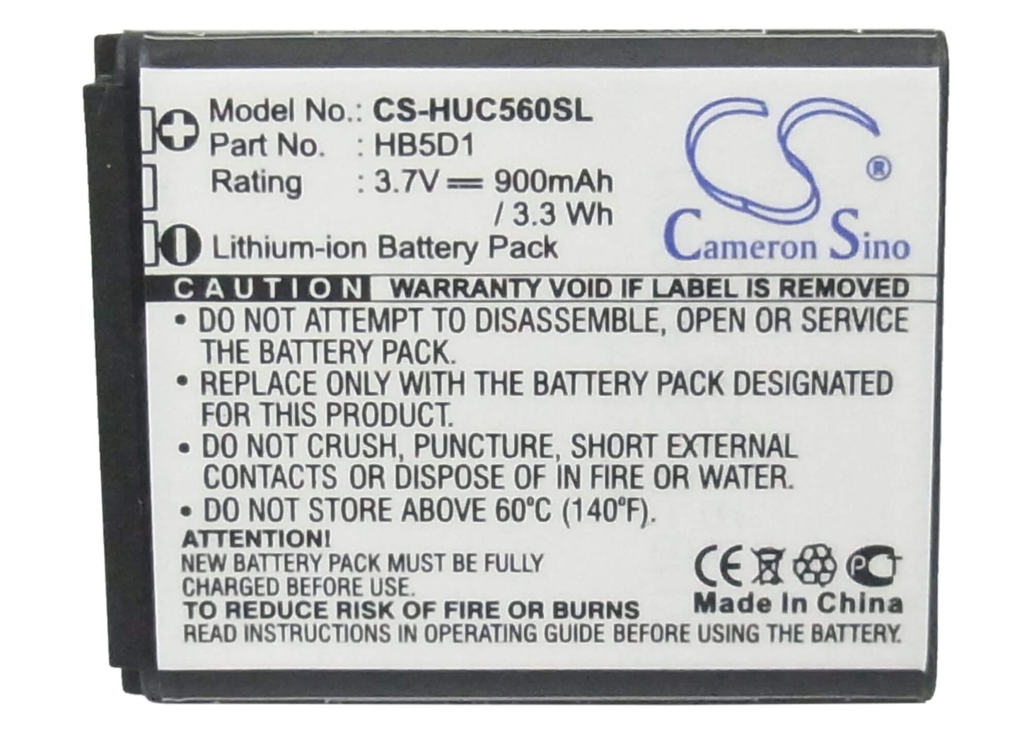 3.7V, 900mAh, Li-ion Battery fits Huawei, C5110, C5600, 3.33Wh