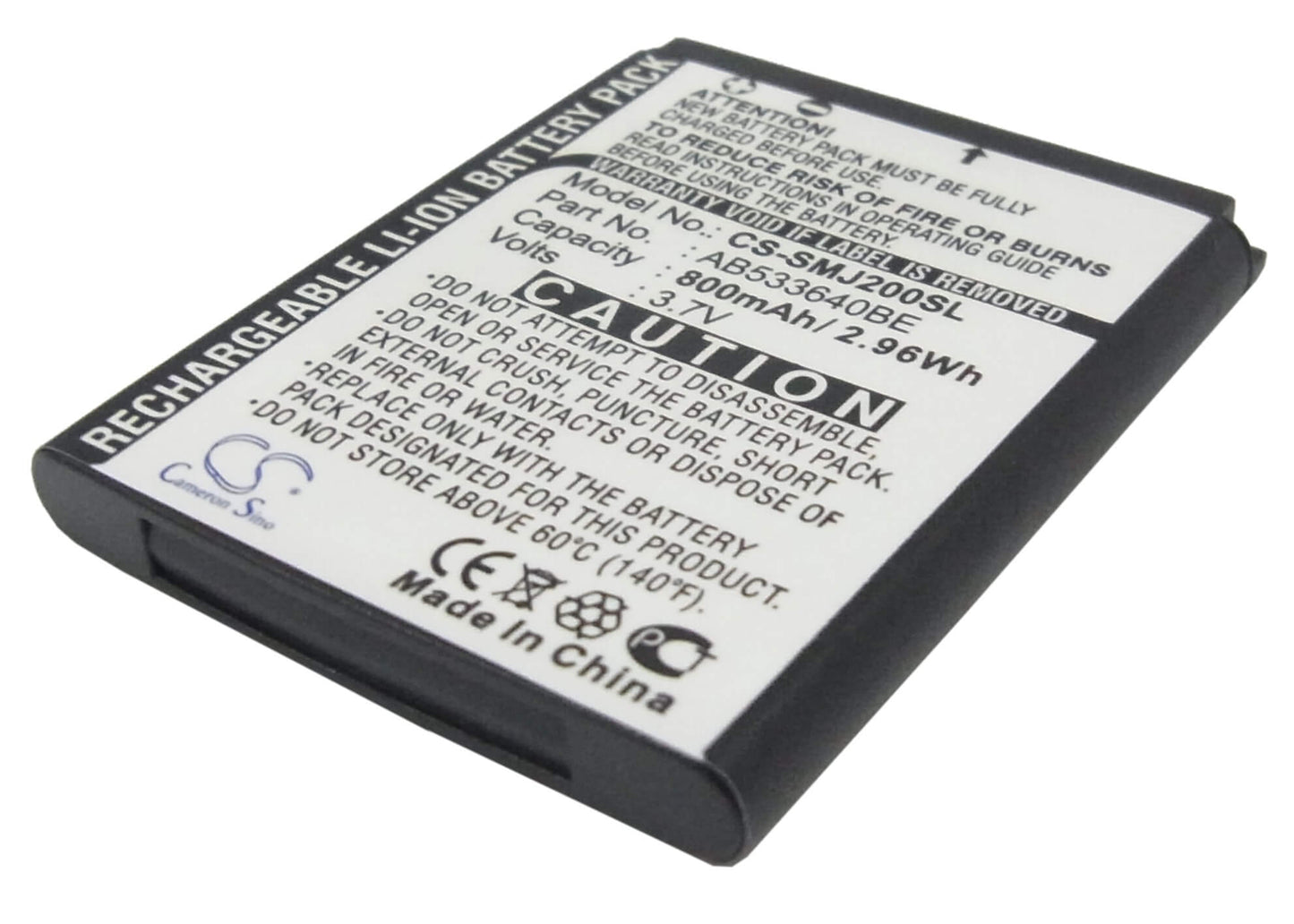 3.7V, 800mAh, Li-ion Battery fits Samsung, Sgh-j200, 2.96Wh