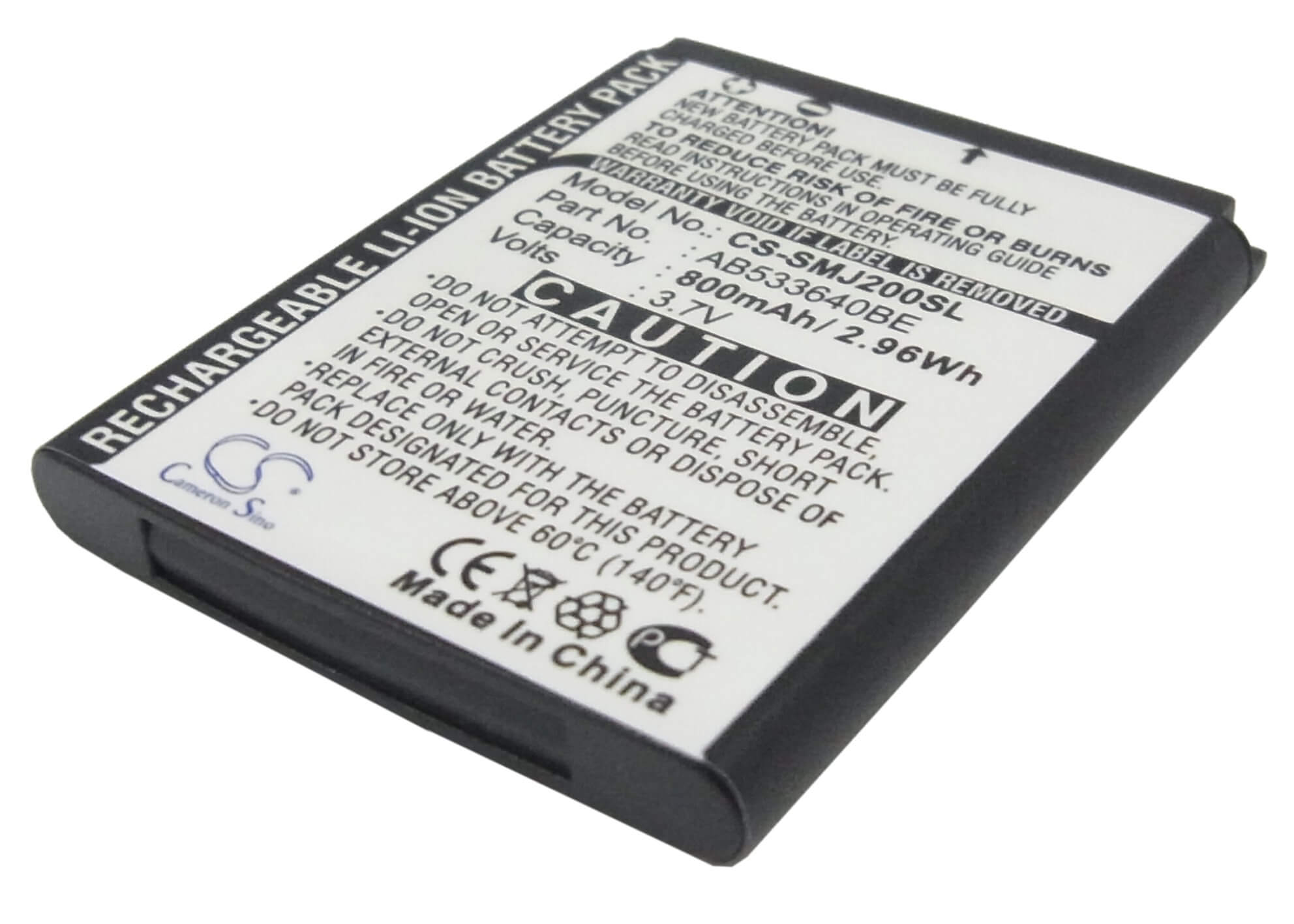 3.7V, 800mAh, Li-ion Battery fits Samsung, Sgh-j200, 2.96Wh