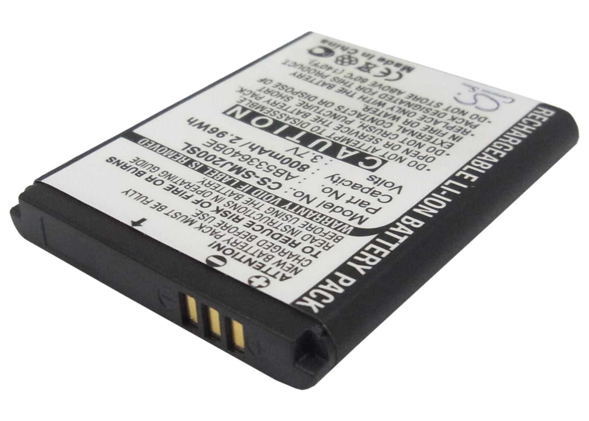 3.7V, 800mAh, Li-ion Battery fits Samsung, Sgh-j200, 2.96Wh