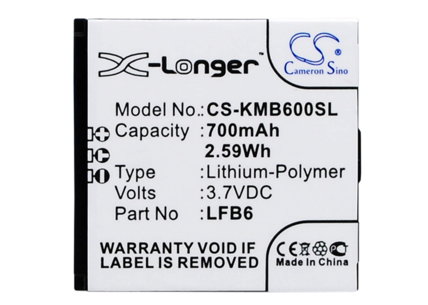 3.7V, 700mAh, Li-ion Battery fits Kazam, Life B6, 2.59Wh