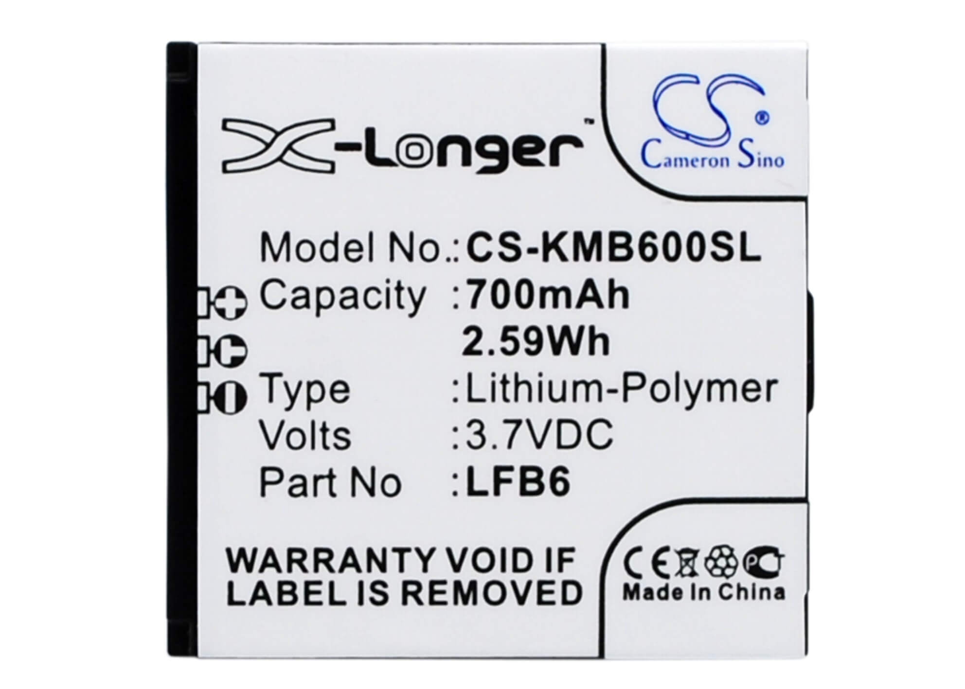 3.7V, 700mAh, Li-ion Battery fits Kazam, Life B6, 2.59Wh