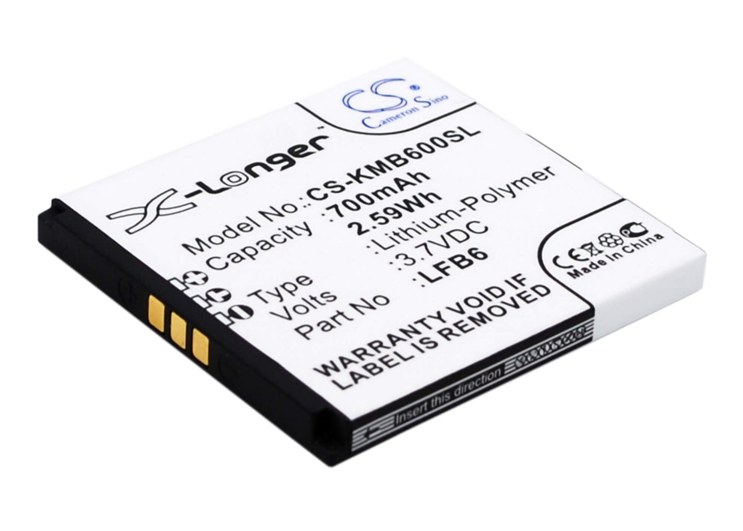 3.7V, 700mAh, Li-ion Battery fits Kazam, Life B6, 2.59Wh