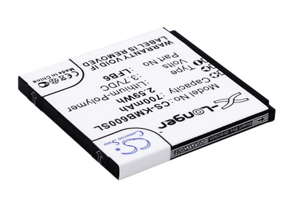 3.7V, 700mAh, Li-ion Battery fits Kazam, Life B6, 2.59Wh