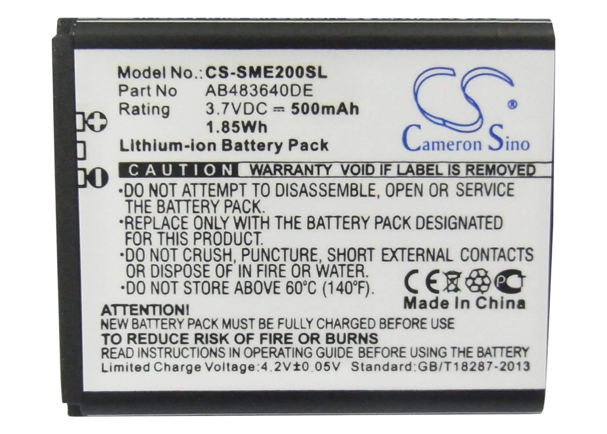 3.7V, 500mAh, Li-ion Battery fits Samsung, E200 Eco, Sch-s259, 1.85Wh