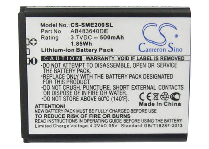 3.7V, 500mAh, Li-ion Battery fits Samsung, E200 Eco, Sch-s259, 1.85Wh
