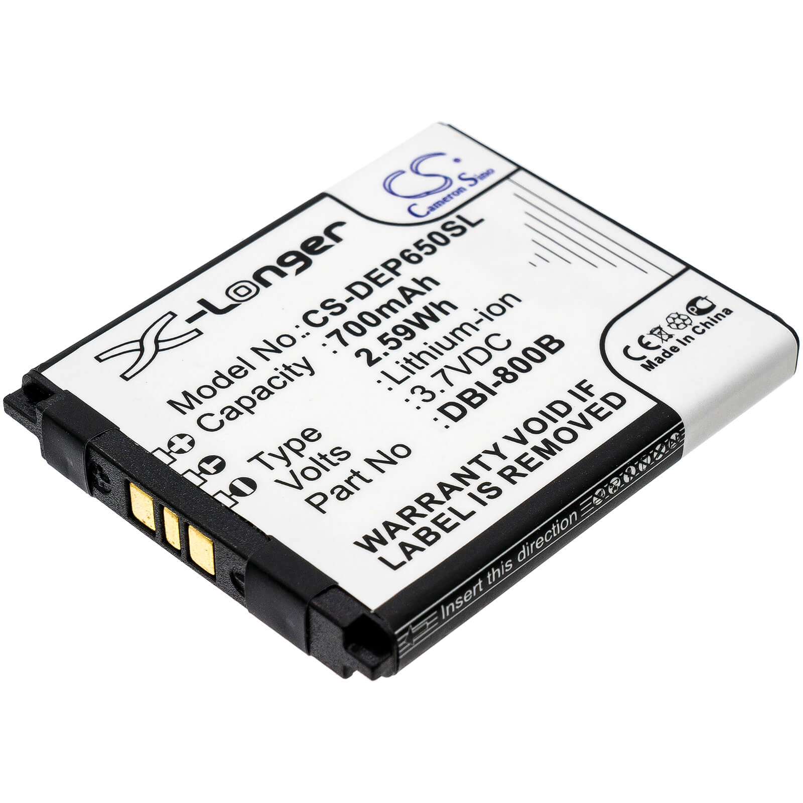 3.7V, 700mAh, Li-ion Battery fits Doro, Liberto 650, Secure 580, 2.59Wh