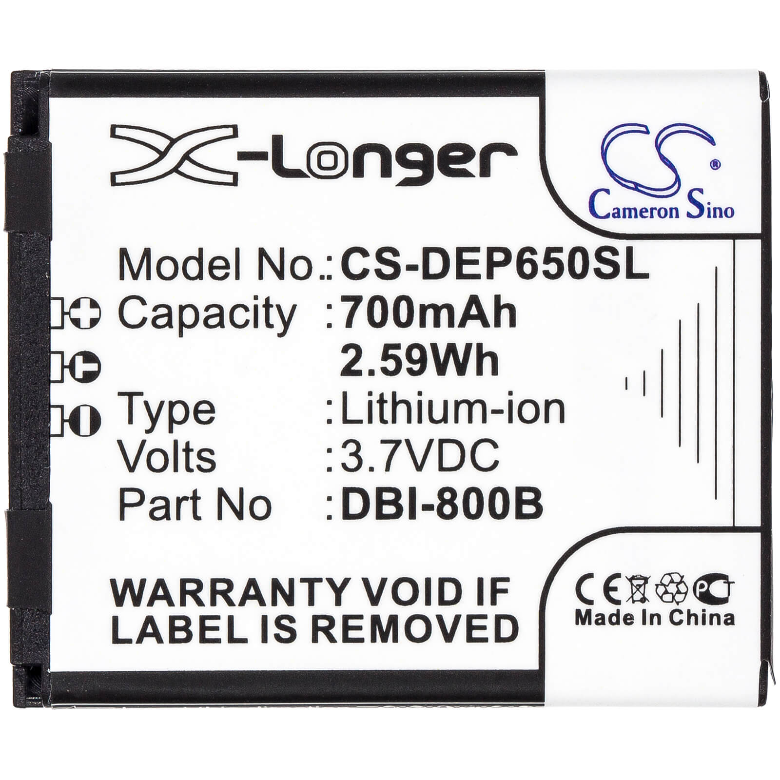 3.7V, 700mAh, Li-ion Battery fits Doro, Liberto 650, Secure 580, 2.59Wh