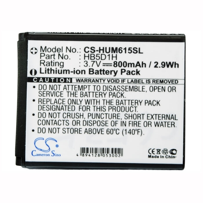 3.7V, 800mAh, Li-ion Battery fits Huawei, M615, M635, 2.96Wh