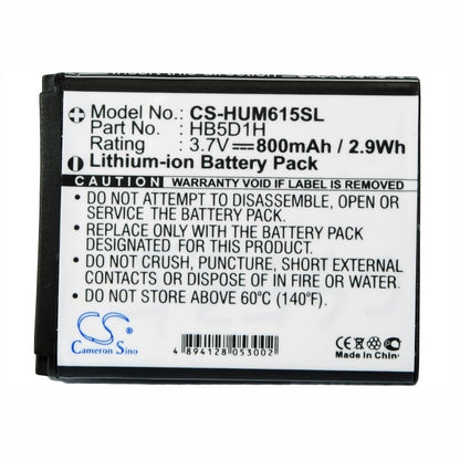 3.7V, 800mAh, Li-ion Battery fits Huawei, M615, M635, 2.96Wh