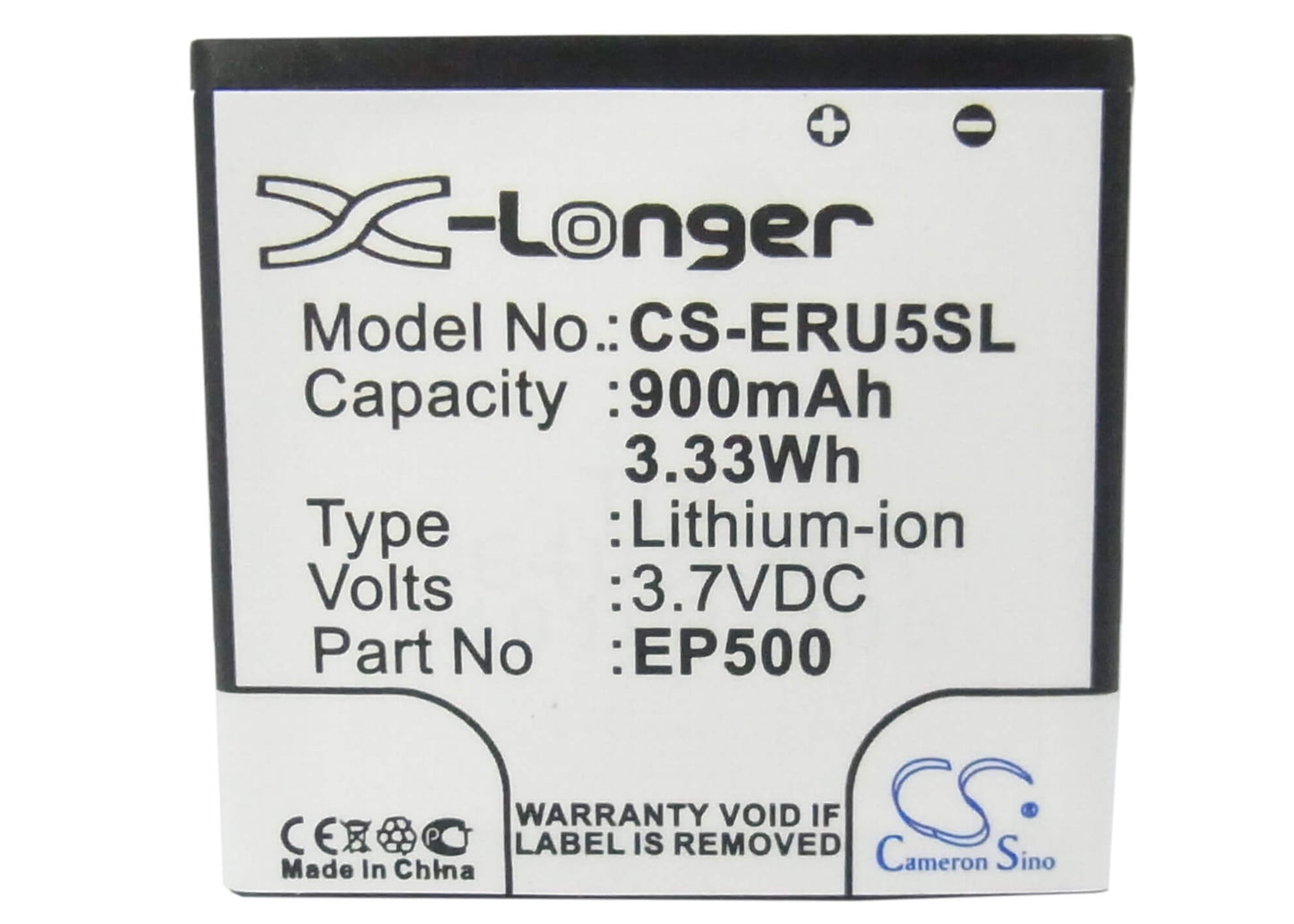3.7V, 900mAh, Li-ion Battery fits Sony Ericsson, E15, E15i, 3.33Wh